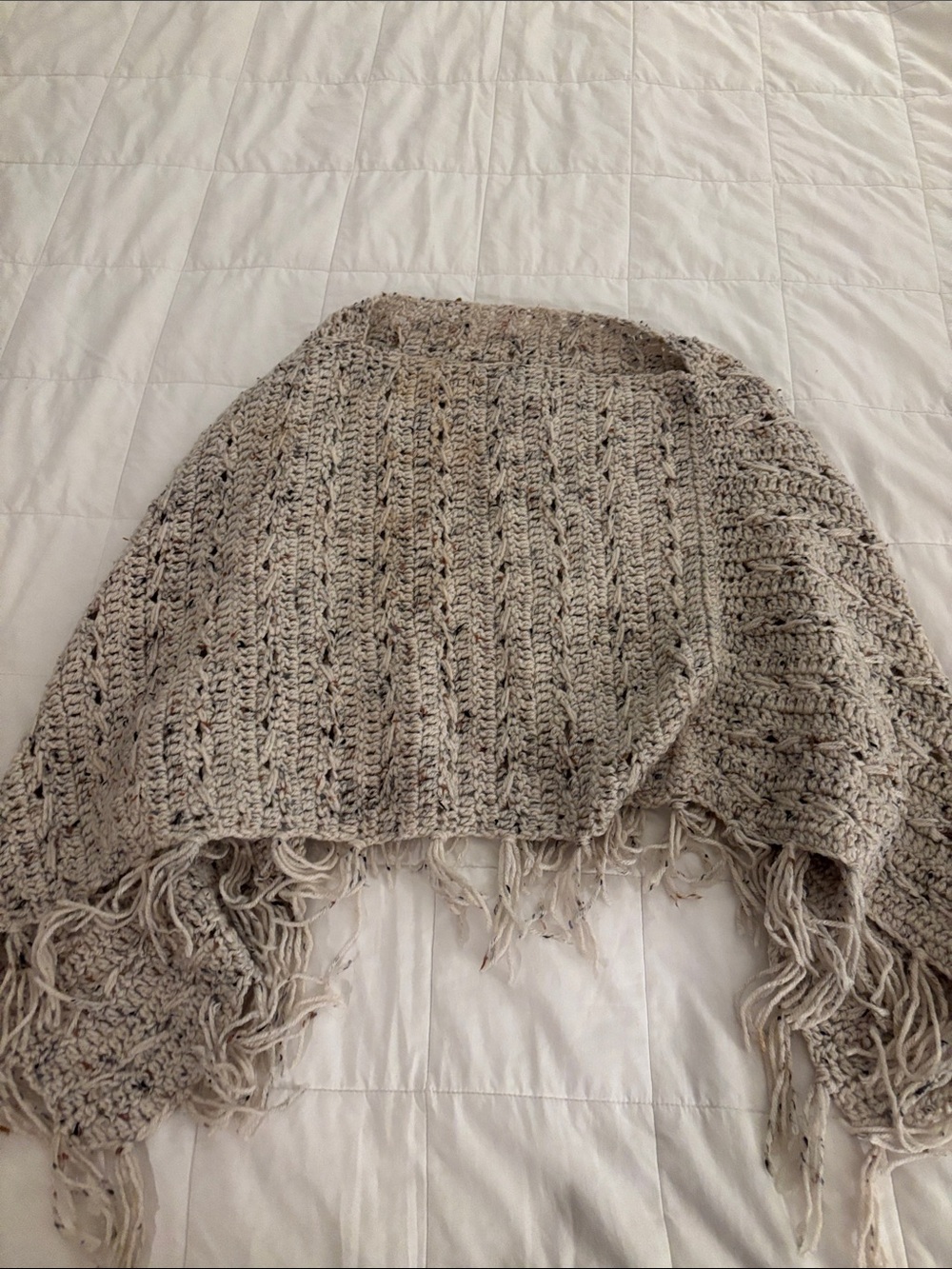 Cozy Fringe Knit Shaw Sweater XS in Light Taupe handmade